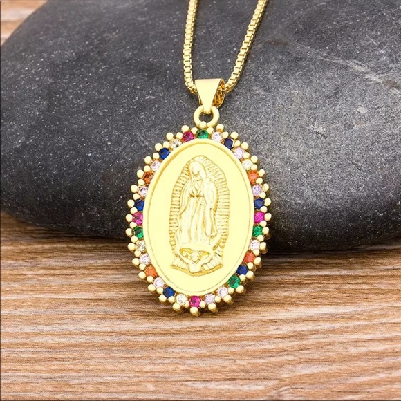 NEW gold Mother Mary pendant necklace Catholic